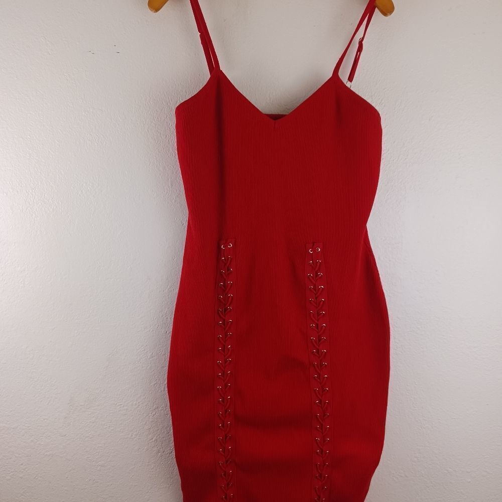 Emperice red bodycon lace up dress size 2XL